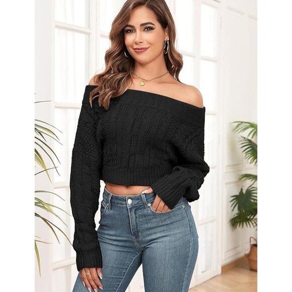 ZAFUL Women V Neck Button Knit Crop Sweaters Batwing Sleeve V Back Ribbed Hem Pu - Picture 1 of 7